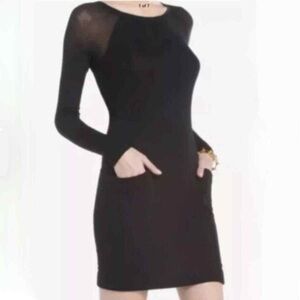 BCBG MaxAzria Dress Small Black Crista Long Sleeve Stretch Knit Mini